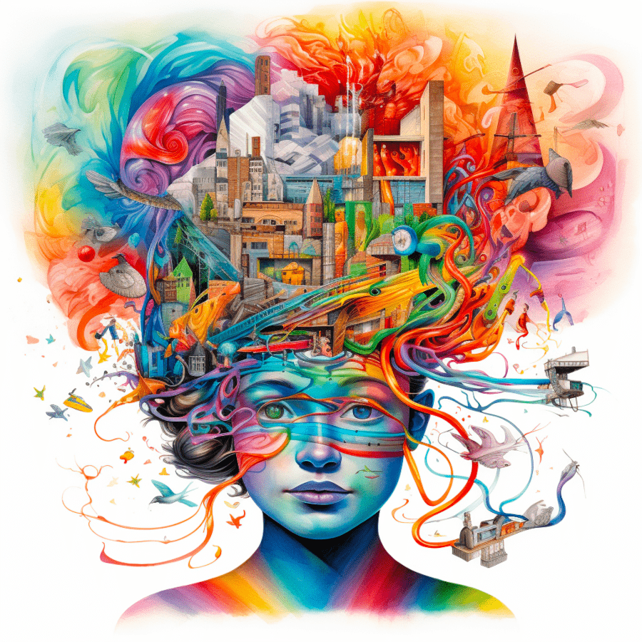 Illustration d'une femme avec des pensées artisitiques - blog de partage d'expériences de vie